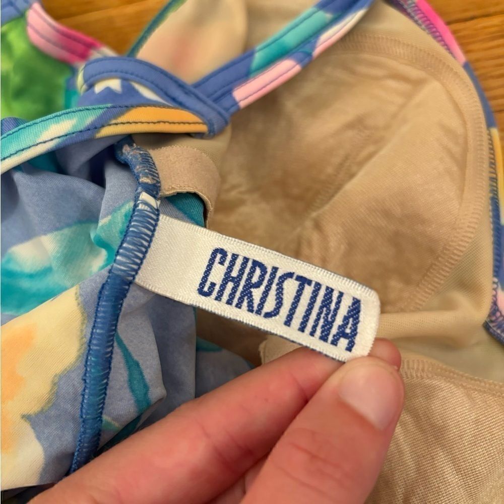 Christina Vintage Blue Floral Tropical One Piece Bathing Suit - Picture 5 of 6